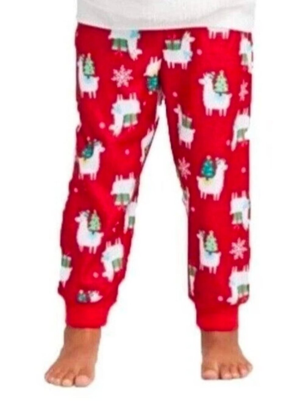 Kids Red Christmas Pajama Pants With Llama & Snowflake Print Soft Fleece Size 6
